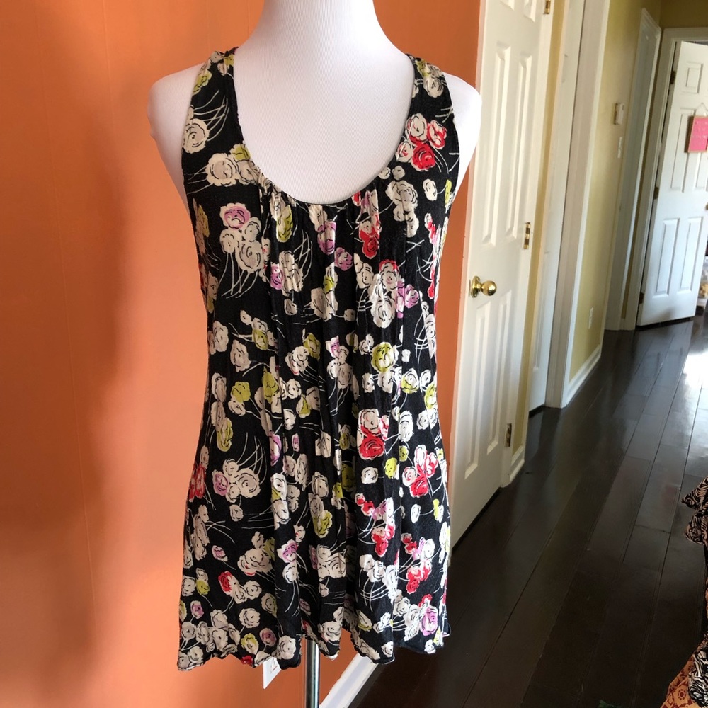 Anthropologie black floral ruffle tank top